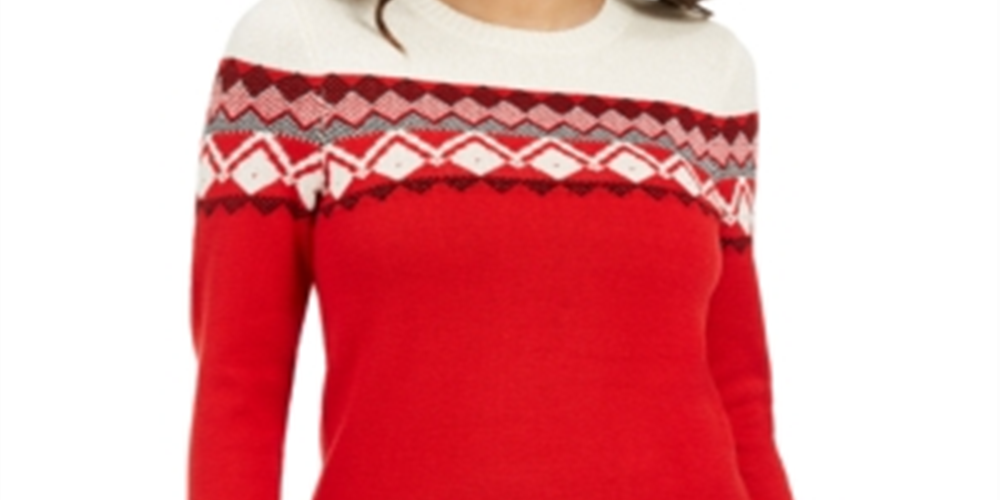 Suéter feminino Fair Isle com blocos de cores Charter Club - combinação vermelho deslumbrante, tamanho XS