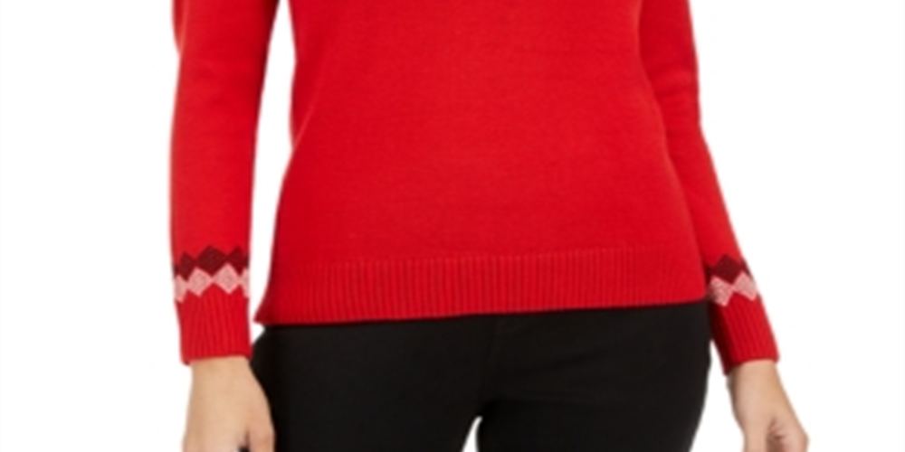 Suéter feminino Fair Isle com blocos de cores Charter Club - combinação vermelho deslumbrante, tamanho XS