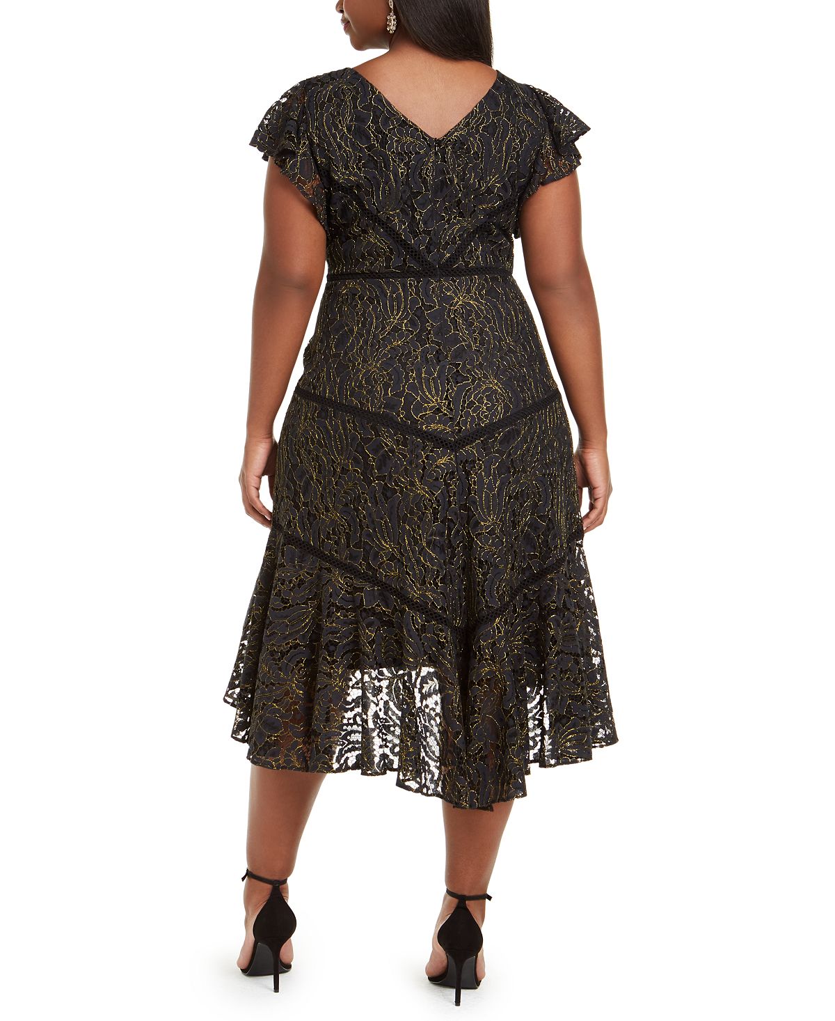 Vestido de renda com mangas esvoaçantes Taylor Women's Plus, preto, tamanho 18W