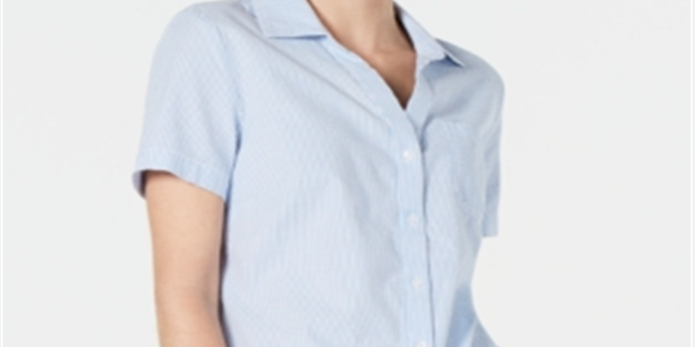 Camisa feminina Karen Scott de algodão seersucker, azul, tamanho pequeno