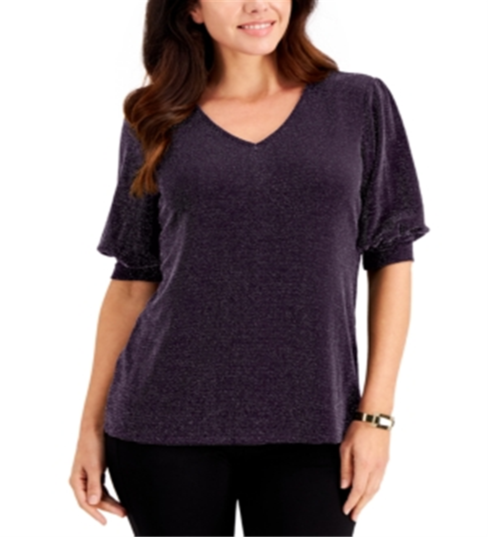 Blusa feminina com manga bufante JM Collection, cor ameixa noir, tamanho M