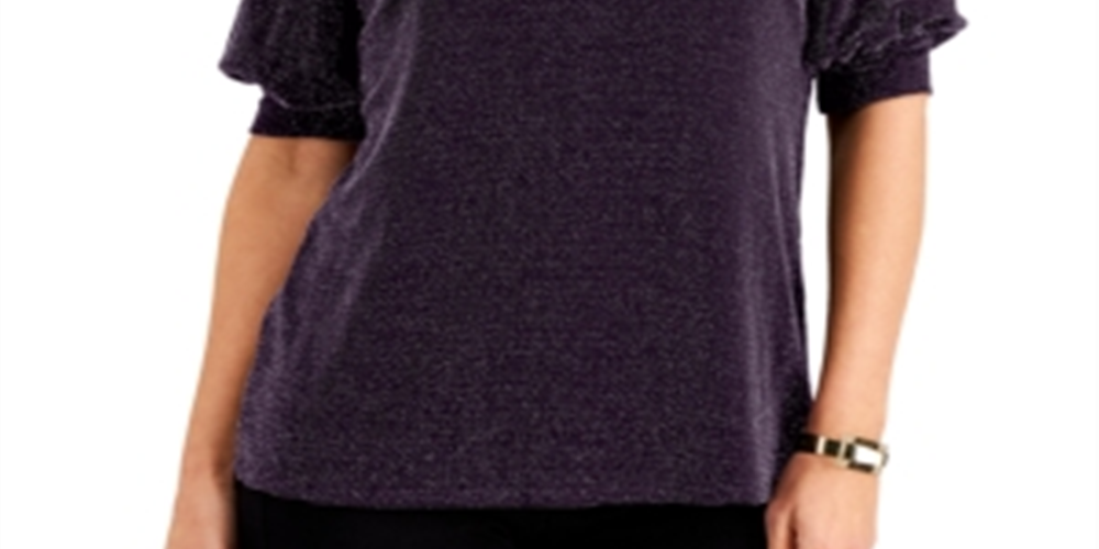 Blusa feminina com manga bufante JM Collection, cor ameixa noir, tamanho M