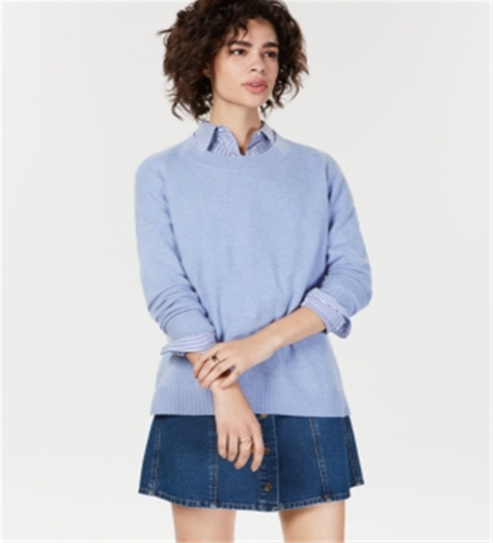 Suéter feminino de cashmere com gola redonda e overlock Charter Club, azul, tamanho GG