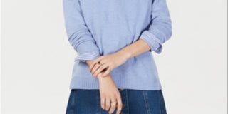 Suéter feminino de cashmere com gola redonda e overlock Charter Club, azul, tamanho GG