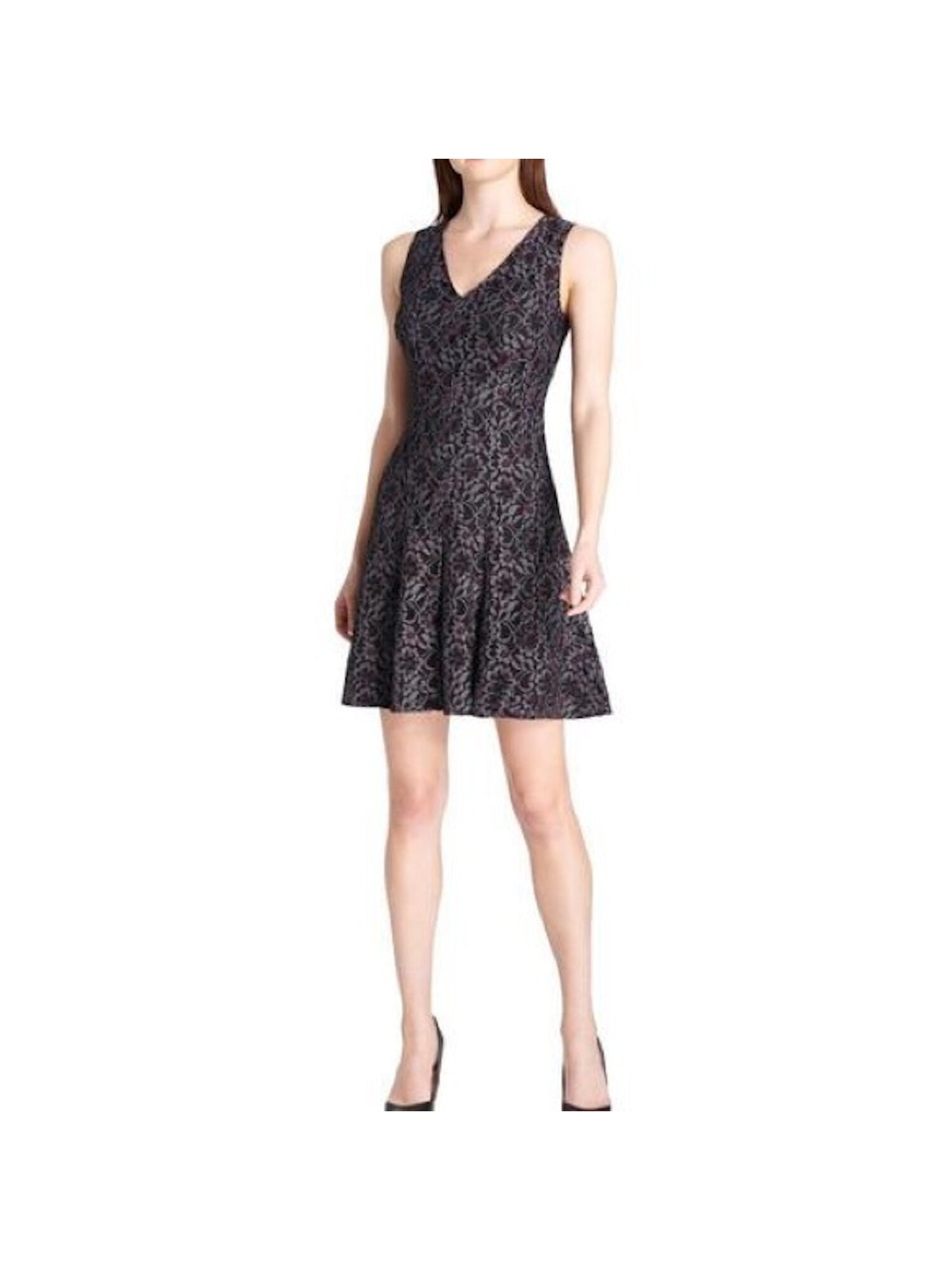 Vestido de coquetel curto Tommy Hilfiger feminino, sem mangas, com decote em V e estampa floral, tamanho 12