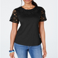 Camiseta feminina Charter Club de algodão com renda e detalhes, preta, tamanho XX-G