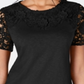 Camiseta feminina Charter Club de algodão com renda e detalhes, preta, tamanho XX-G