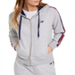 Tommy Hilfiger Moletom com capuz feminino com logotipo esportivo e zíper, tamanho X-G, prateado