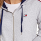 Tommy Hilfiger Moletom com capuz feminino com logotipo esportivo e zíper, tamanho X-G, prateado