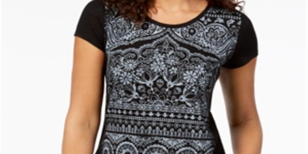 Camiseta feminina gráfica Style &amp; Co, preta, tamanho médio