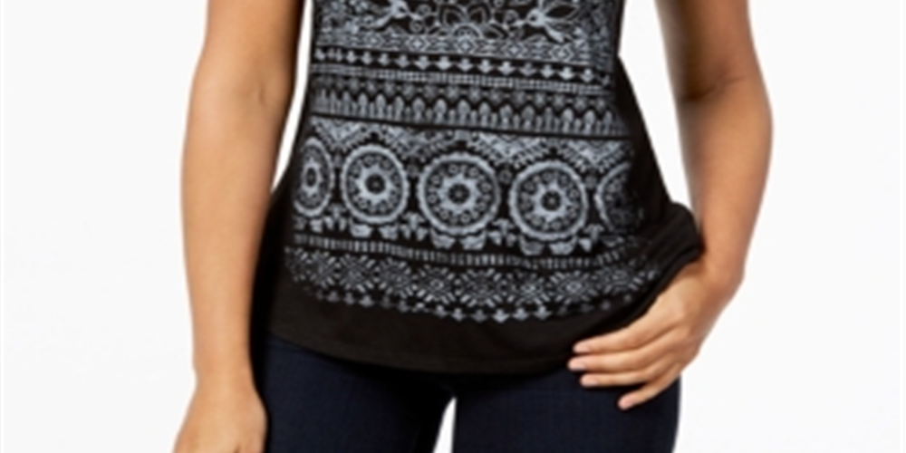 Camiseta feminina gráfica Style &amp; Co, preta, tamanho médio