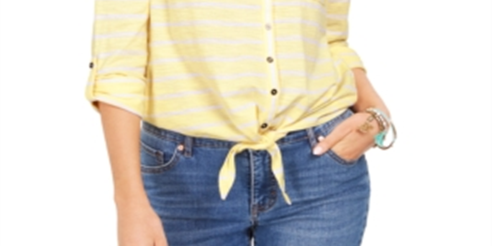 Blusa feminina com estampa frontal e amarração Style &amp; Co, amarela, tamanho médio