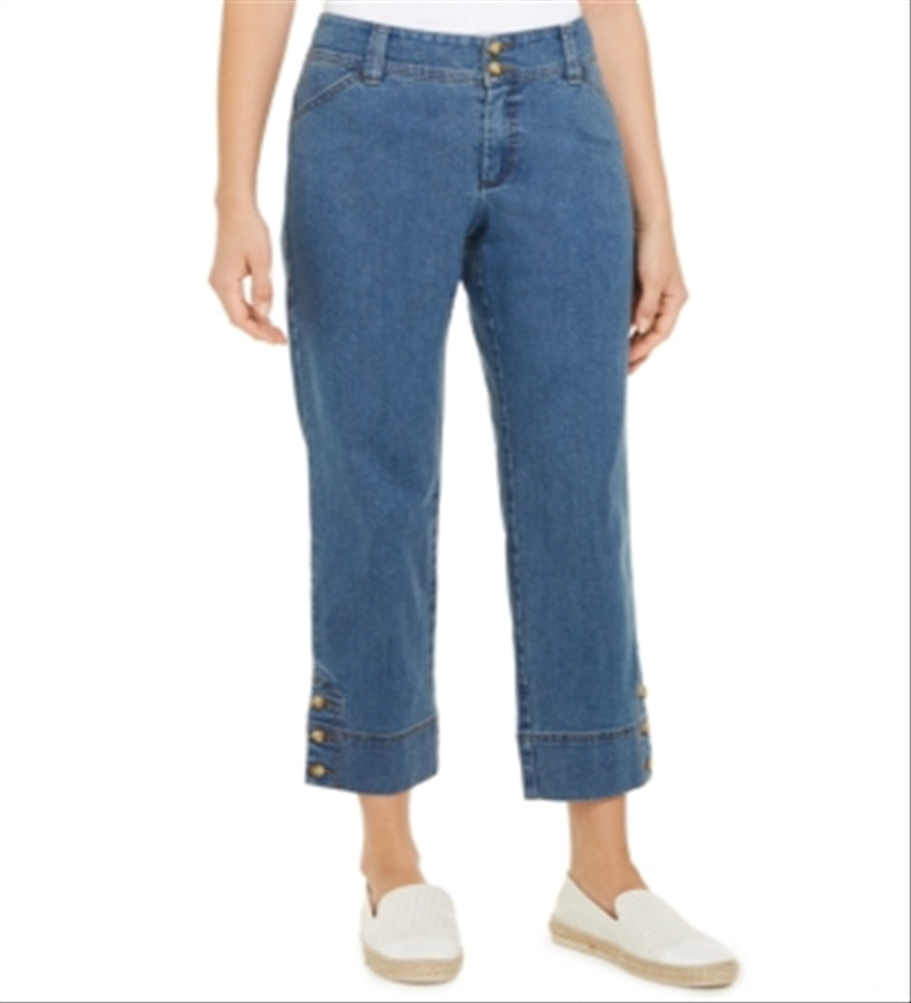 Calça jeans feminina Charter Club cropped com punho abotoado, azul, tamanho 10