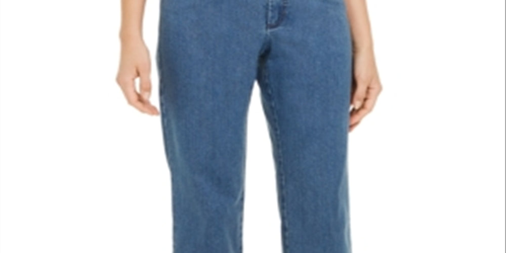 Calça jeans feminina Charter Club cropped com punho abotoado, azul, tamanho 10