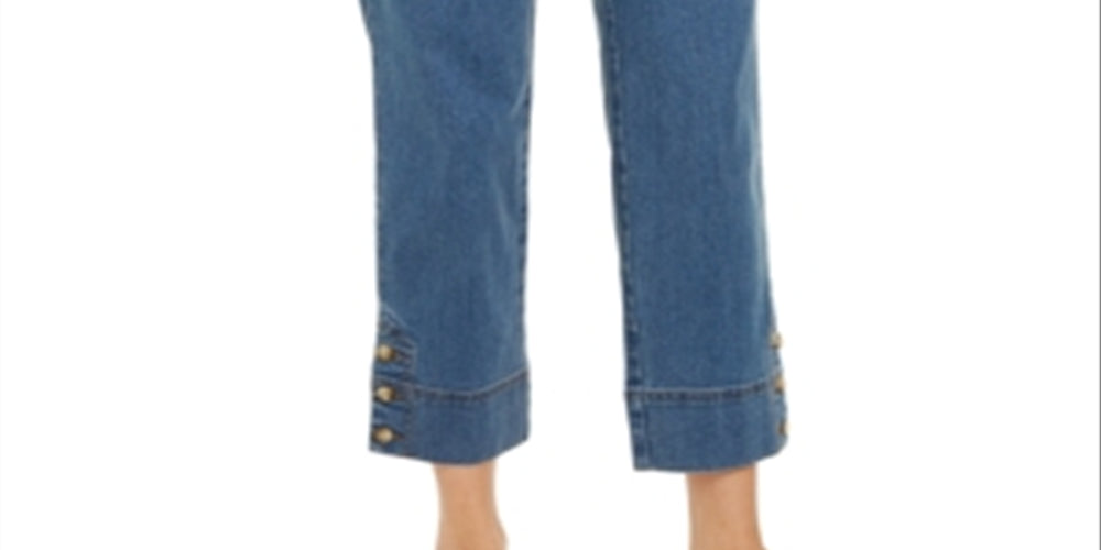 Calça jeans feminina Charter Club cropped com punho abotoado, azul, tamanho 10