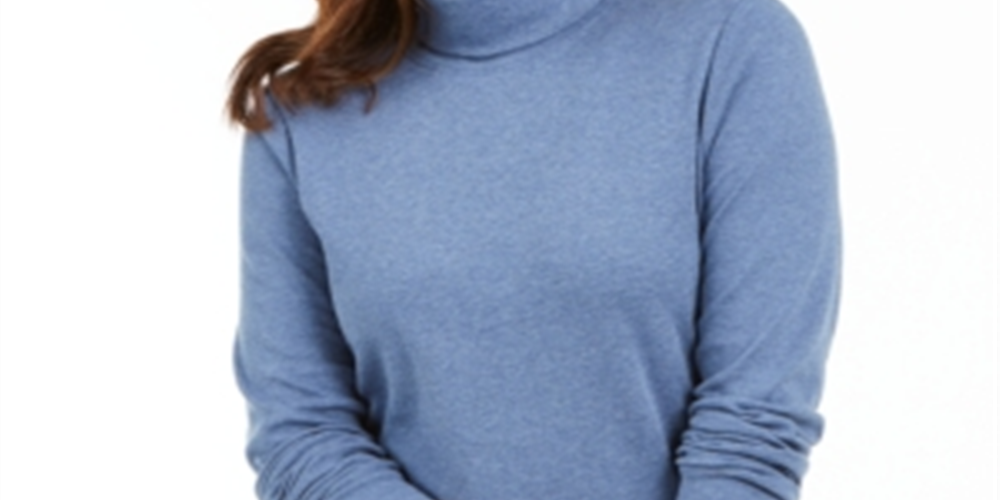 Karen Scott Blusa de gola alta feminina de algodão, azul, tamanho médio