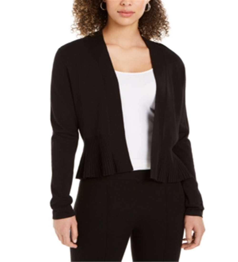 Cardigan feminino peplum com frente aberta Charter Club, preto, tamanho médio