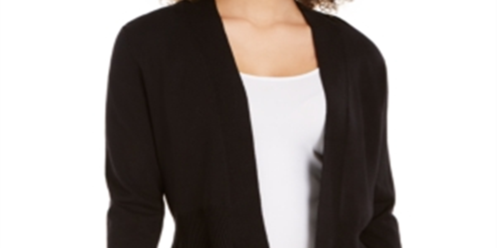 Cardigan feminino peplum com frente aberta Charter Club, preto, tamanho médio