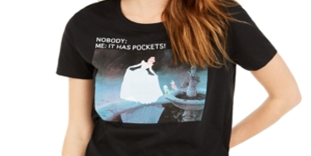 Camiseta gráfica Cinderela Meme da Disney Juniors, preta, tamanho médio