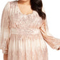 Vestido de noite longo com lantejoulas e gola alta, bege, tamanho 20W, RM Richards para mulheres