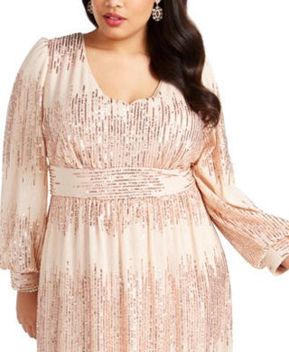 Vestido de noite longo com lantejoulas e gola alta, bege, tamanho 20W, RM Richards para mulheres