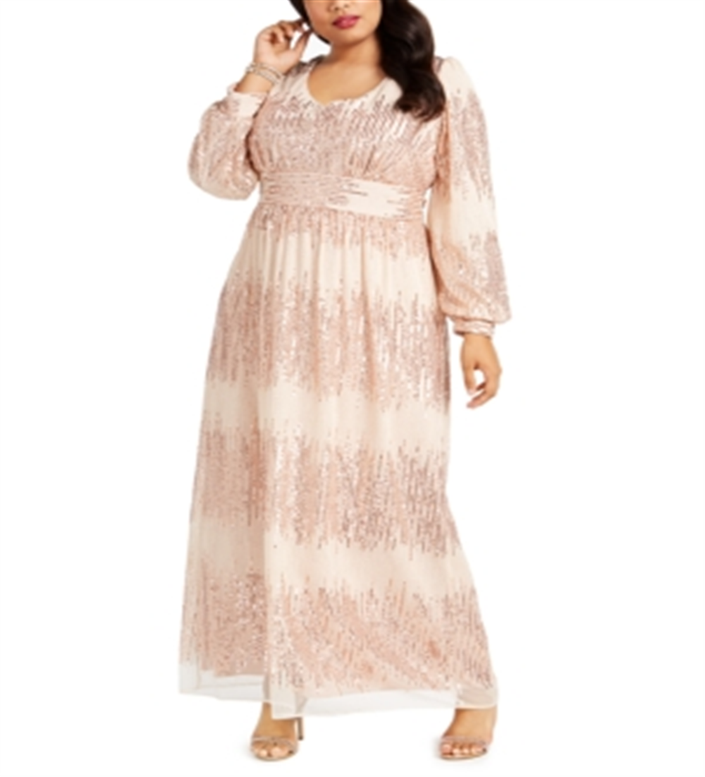 Vestido de noite longo com lantejoulas e gola alta, bege, tamanho 20W, RM Richards para mulheres