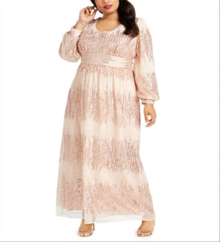 Vestido de noite longo com lantejoulas e gola alta, bege, tamanho 20W, RM Richards para mulheres