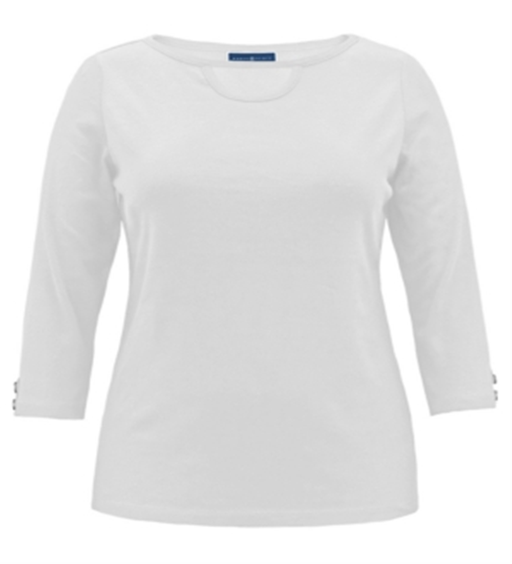 Camiseta feminina Karen Scott com decote canoa e recorte, branca, tamanho grande