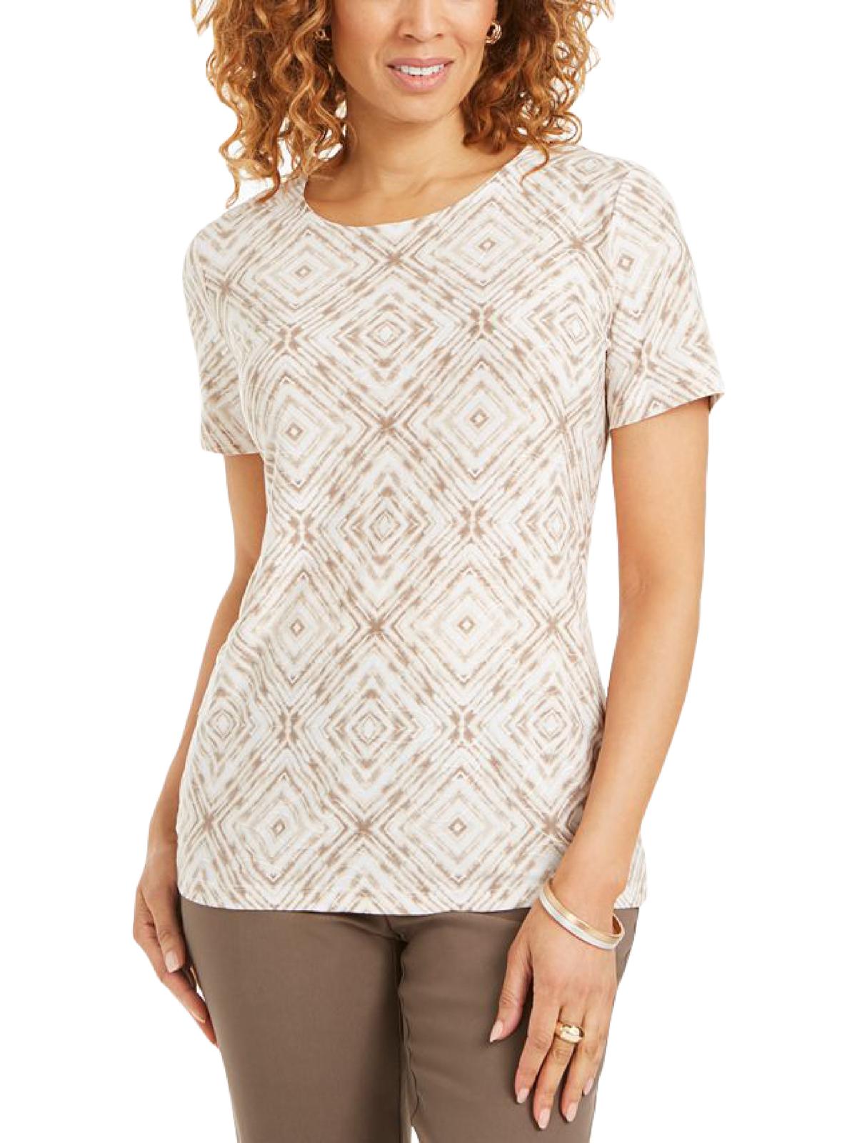 Camiseta feminina estampada em jacquard, bege, tamanho pequeno, coleção JM