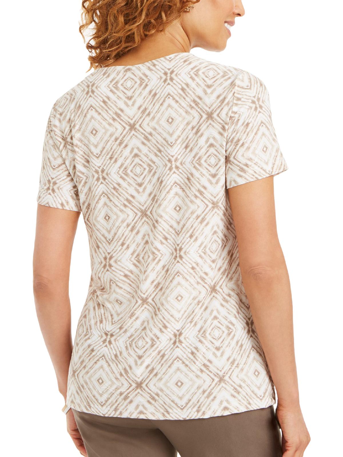 Camiseta feminina estampada em jacquard, bege, tamanho pequeno, coleção JM