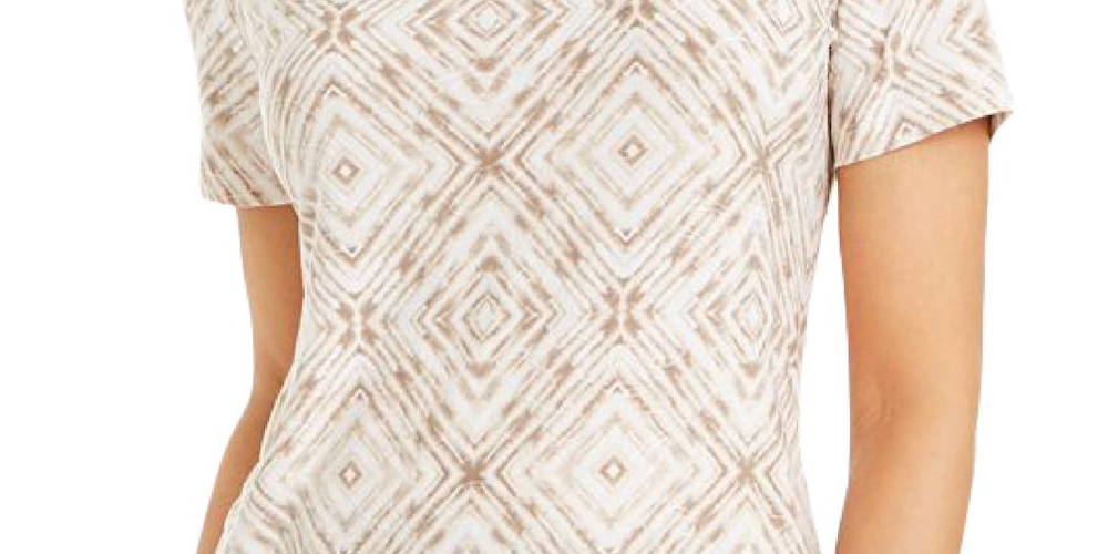 Camiseta feminina estampada em jacquard, bege, tamanho pequeno, coleção JM