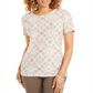 Camiseta feminina estampada em jacquard, bege, tamanho pequeno, coleção JM