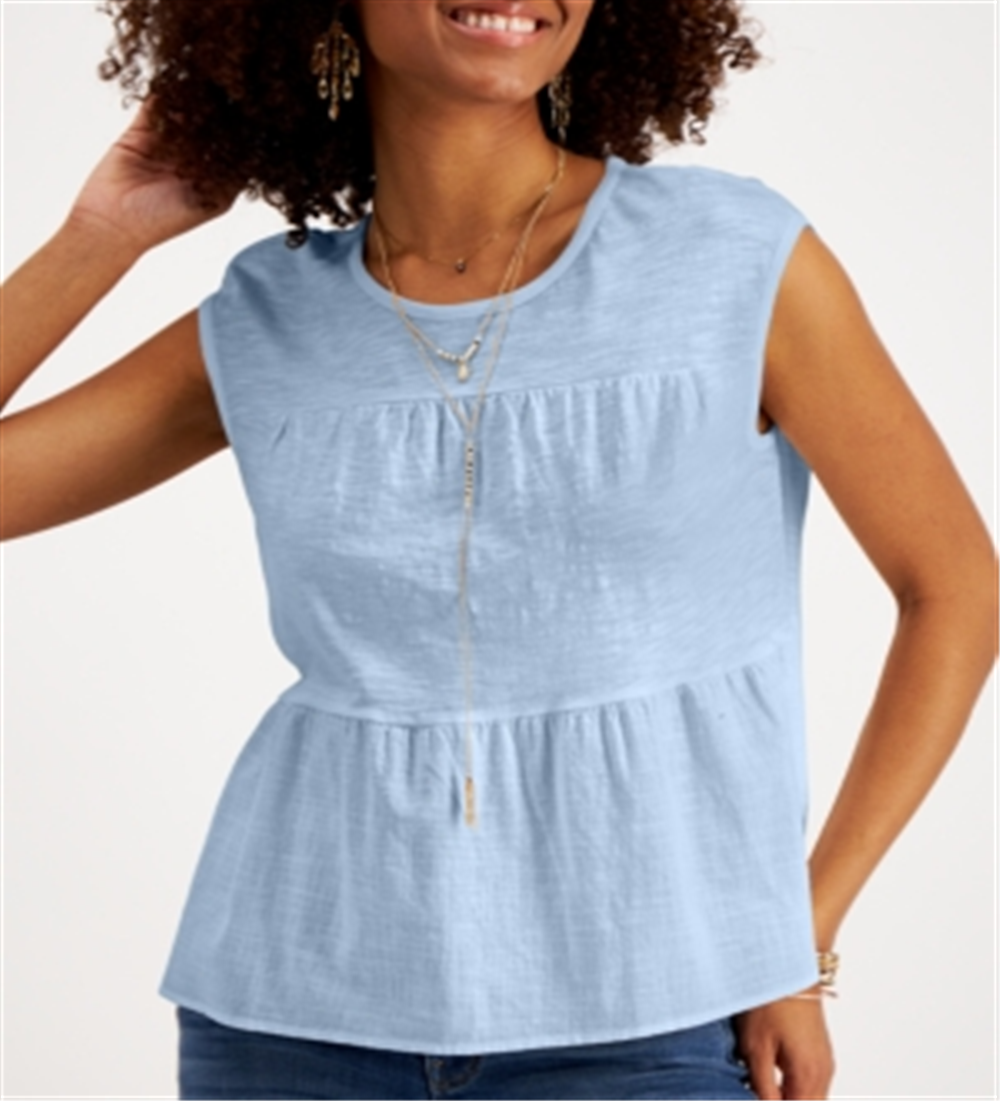 Regata de malha em camadas feminina Style &amp; CO, azul, tamanho pequeno