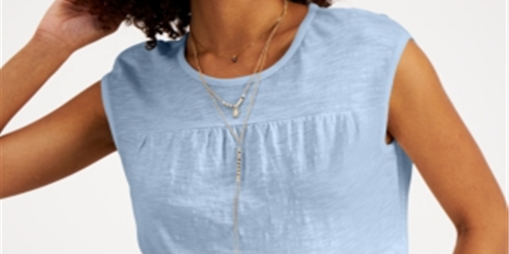 Regata de malha em camadas feminina Style &amp; CO, azul, tamanho pequeno