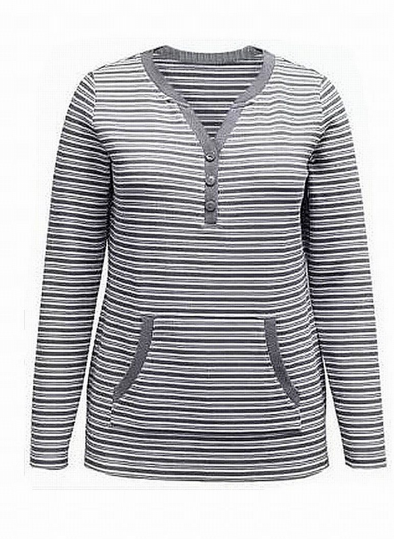 Karen Scott Top Henley Listrado Feminino Cinza Tamanho GG