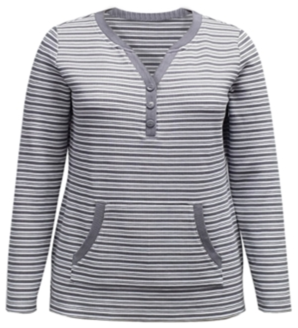 Karen Scott Top Henley Listrado Feminino Cinza Tamanho GG
