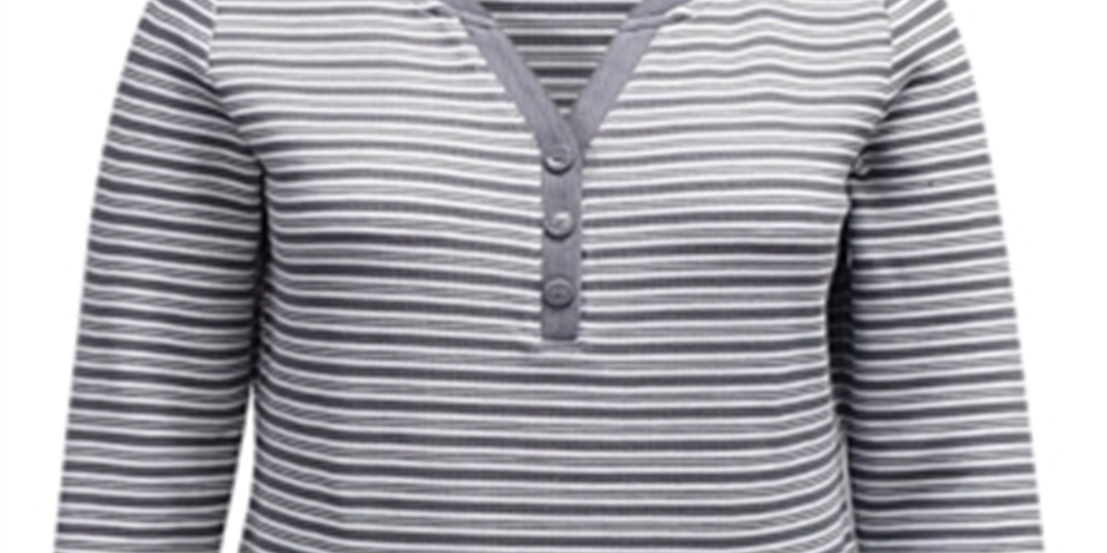 Karen Scott Top Henley Listrado Feminino Cinza Tamanho GG