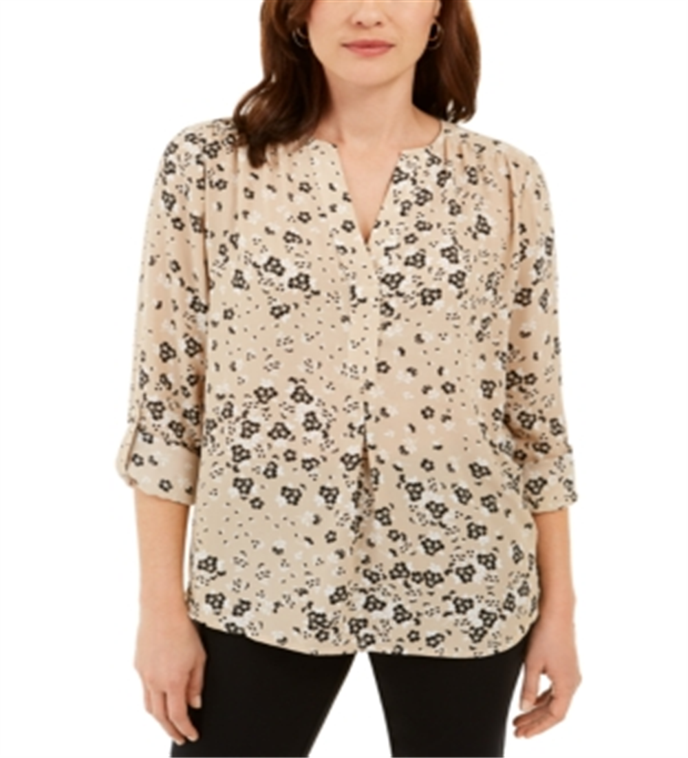 Blusa Maria com estampa floral feminina Charter Club, marrom, tamanho pequeno