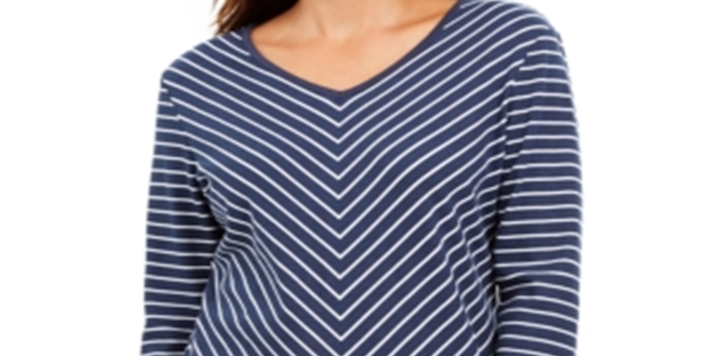 Karen Scott Top Listrado Feminino Petite Intrepid Azul Tamanho Petite S