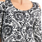 JM Collection Top feminino com estampa de mangas e ombros descobertos, preto, tamanho XX-G