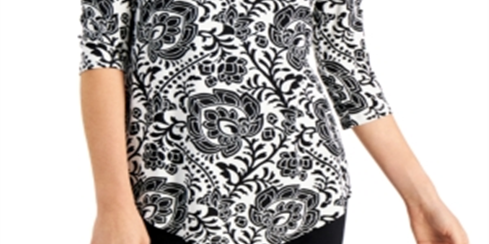 JM Collection Top feminino com estampa de mangas e ombros descobertos, preto, tamanho XX-G