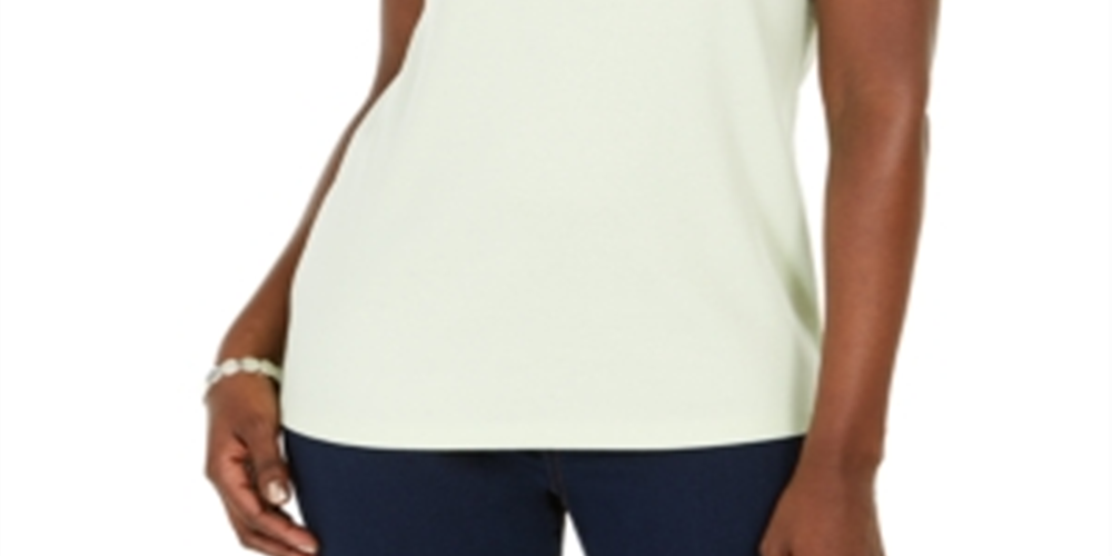 Blusa feminina Karen Scott com decote aberto e acabamento em crochê Calm Aloe, tamanho XS