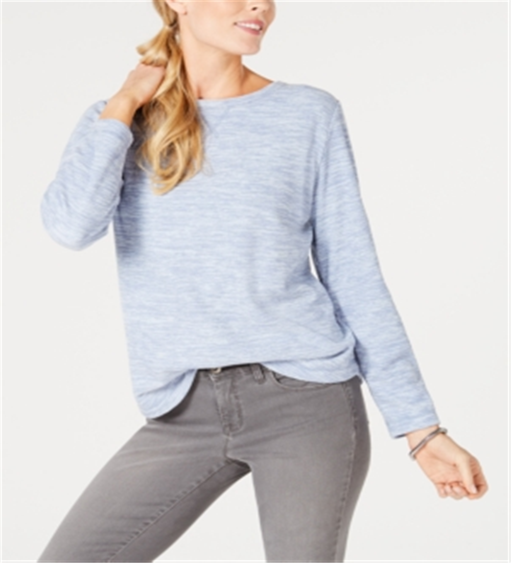 Karen Scott Blusa feminina de manga comprida Spacedye Microfleece Azul Tamanho GG