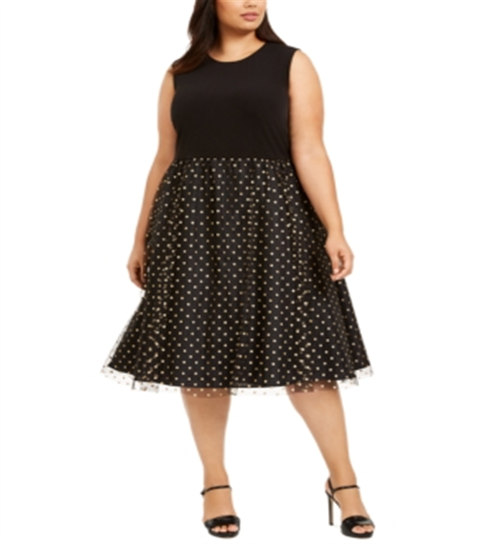 Vestido Calvin Klein Plus Size Feminino com Botinha e Preta, Tamanho 18W