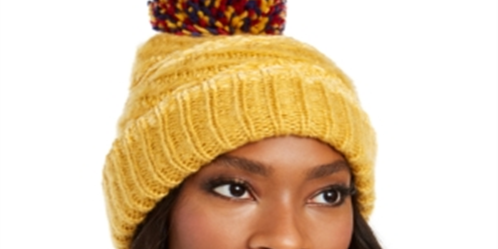 Gorro listrado de chenille feminino INC com vários pompons, amarelo, tamanho grande