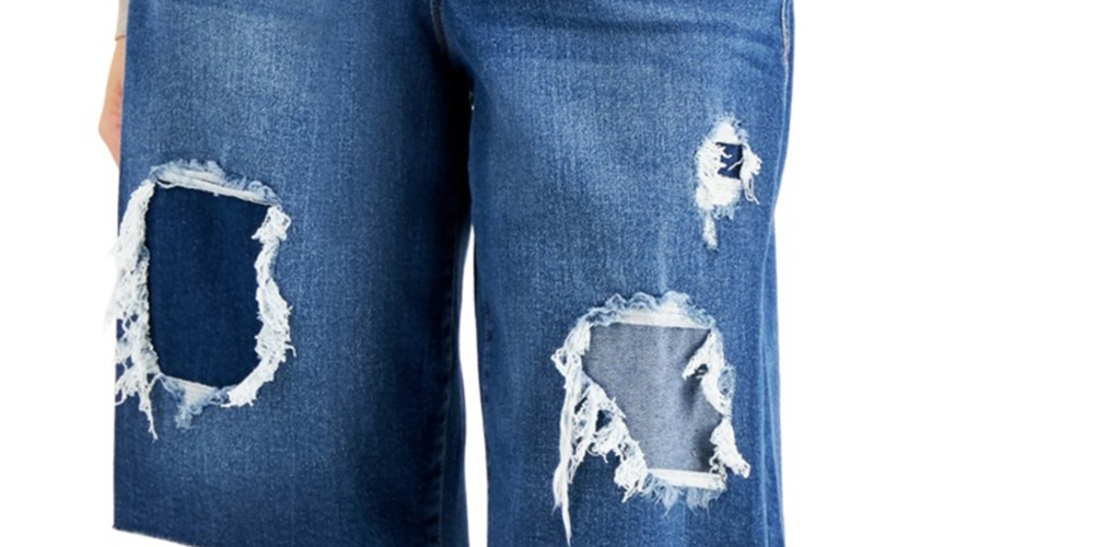 Bermuda jeans feminina patchwork INC International Concepts, tamanho 8, tamanho médio, índigo