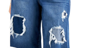 Bermuda jeans feminina patchwork INC International Concepts, tamanho 8, tamanho médio, índigo