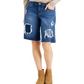 Bermuda jeans feminina patchwork INC International Concepts, tamanho 8, tamanho médio, índigo