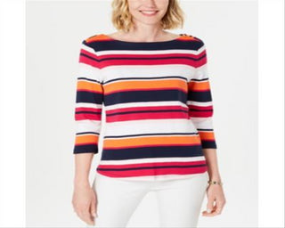 Charter Club Petite Cotton Listrado Gola Canoa Top Rosa Tamanho Petite G