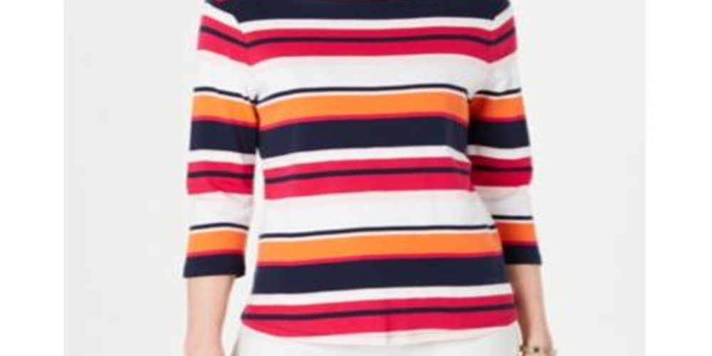 Charter Club Petite Cotton Listrado Gola Canoa Top Rosa Tamanho Petite G
